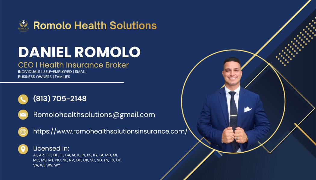 Daniel Romolo's business card: Health Insurance Broker for individuals, self-employed, small business owners, and families